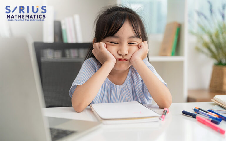 Sirius Mathematics student looking frustrated with math problems.