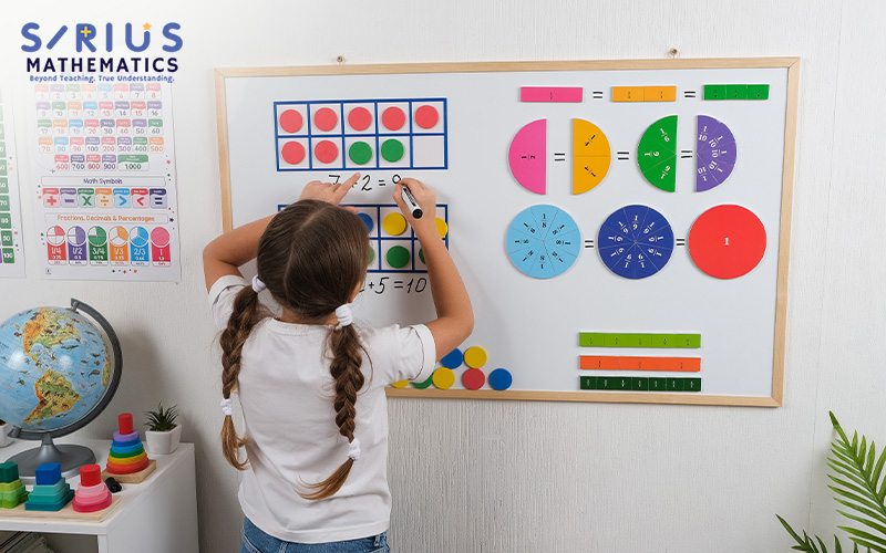 Child using visuals to solve a math problem