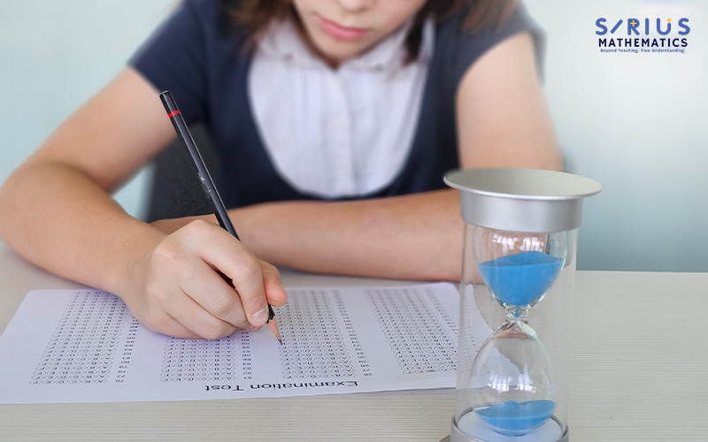 Student taking a timed E-Math mock exam